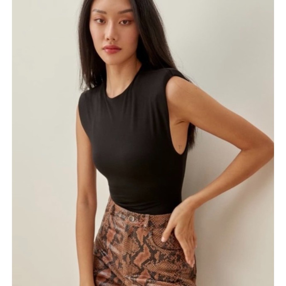 Reformation Black Ribbed Sleeveless Bodysuit, S